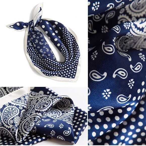 Blue Dot and Paisley Mulberry Silk Neck Scarf